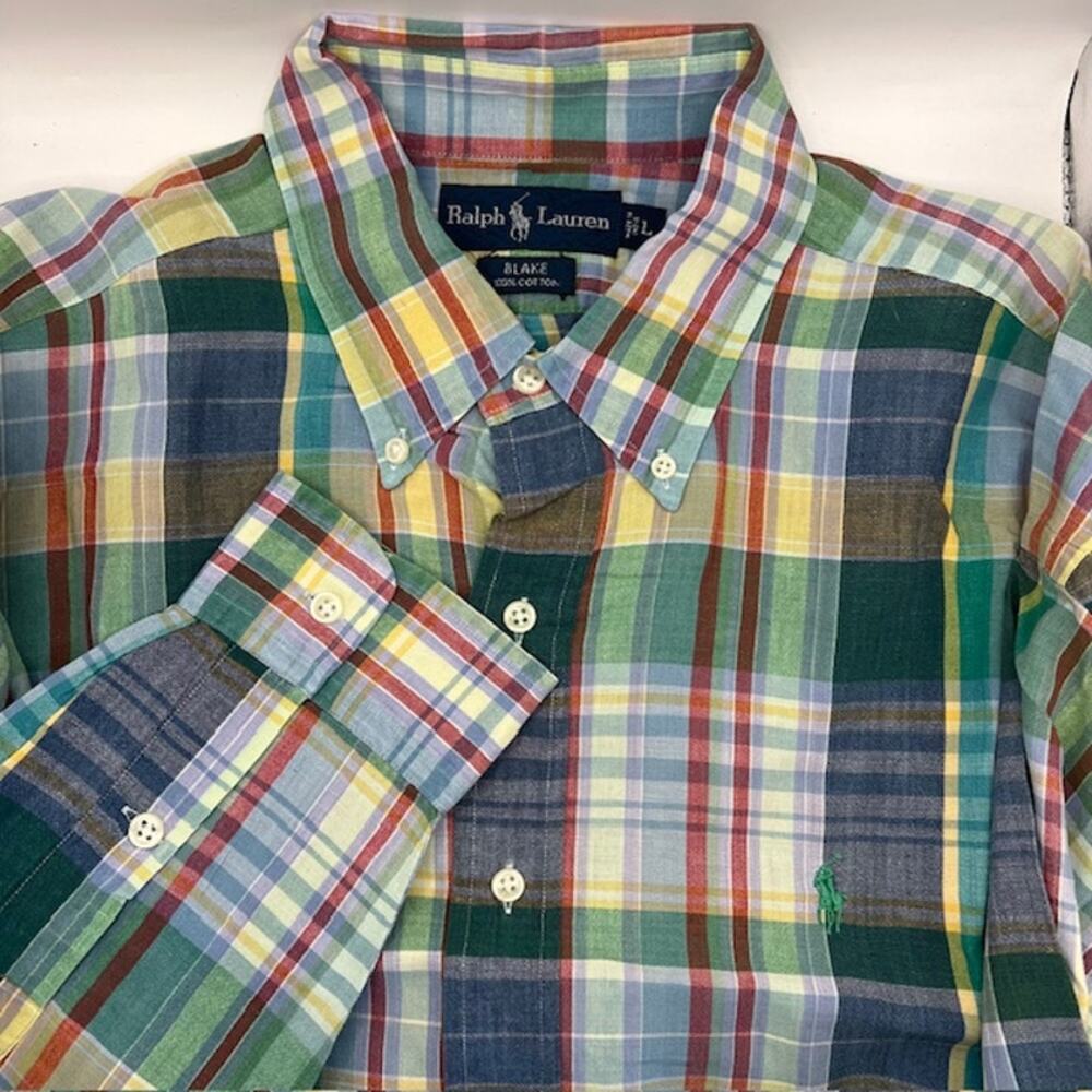 Ralph Lauren Mens L Blake Long Sleeve Dress Shirt Plaid Green